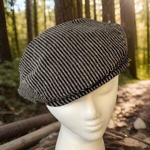Vtg Cap Hat Wigens 100% Cashmere Leather Newsboy Cabbie Handmade Black 7-5/8
